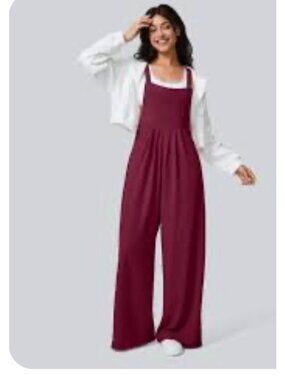 Halara M Peto Red waffle like Adjustable Strap Overalls With Front Pockets Size
